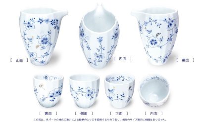 画像1: TEAROAD5000 青風花鳥 [ ペア 片口徳利 の 酒器セット 電子レンジ対応 ] 日本製