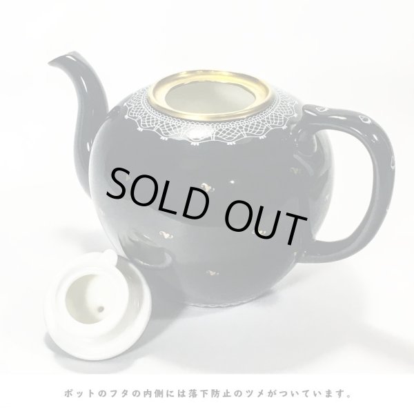 画像4: ゴシック レース ポット [スモール] 艶ブラック と ガーリッシュな白盛りレースとゴールド  日本製 (4)